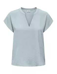 JdY Kurzarmblusen JdY Damen Einfarbige Kurzarm Bluse Basic V-Ausschnitt Blusenshirt Blouse Oberteil JDYLION