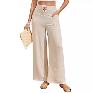 ALSOGO Hosen ALSOGO Damen Weites Bein Palazzo Hose Elegant Einfarbig Hohe Taille Drawstring Lose Lounge Hose mit Taschen 2025