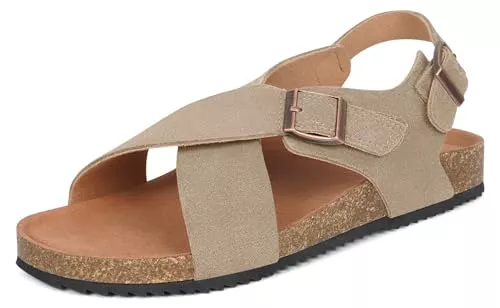 Dokela Sandalen & Slides Dokela Sandalen Damen Wildleder Mit Kork Fußbett Sandaletten Sommer Bequem Elegant Fußgewölbestütze 36-42