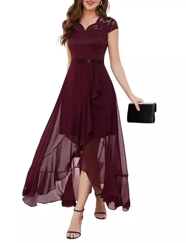 Bbonlinedress Abendkleider Bbonlinedress Abendkleider elegant für Hochzeit Spitzenkleid Chiffon Hi-Lo Kleid Brautjunferkleid Partykleid Abschlusskleid lang Ballkleid