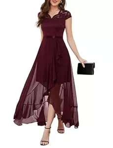 Bbonlinedress Abendkleider Bbonlinedress Abendkleider elegant für Hochzeit Spitzenkleid Chiffon Hi-Lo Kleid Brautjunferkleid Partykleid Abschlusskleid lang Ballkleid