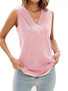 Famulily Ärmellose Blusen Famulily Damen Tanktop Ärmellose Plisserte V-Ausschnitt Sommer Oberteile