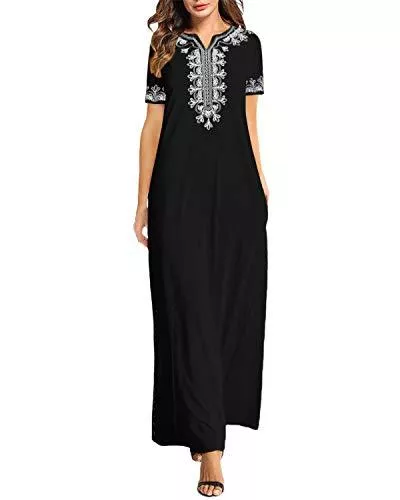 VONDA Freizeit VONDA Maxikleider Damen Kaftan Kleid Mittelalter Maxikleid Langarm Boho Kleider mit Taschen