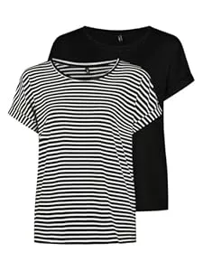 ONLY T-Shirts Only Tshirt Damen Bluse Top ONLMOSTER 2er Pack Regular Fit Rundhals Basic Kurzarm Shirt Streifen Braun Blau Rose Grün Schwarz XS S M L XL XXL