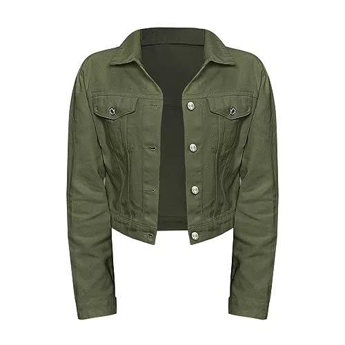 PODOLIXIA Jacken Übergangsjacke Damen Leicht Slim Fit Revers Sommerjacke Herbst Frühling Kurze Jacke mit Knopf Casual Freizeitjacke Solid Color Cargo-Jacke