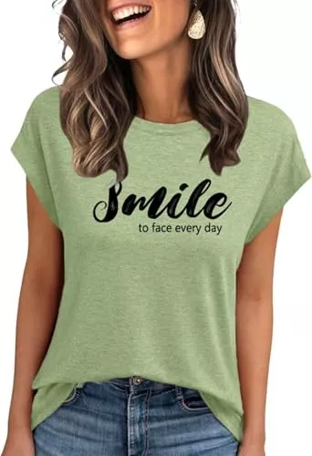 Teesho T-Shirts Teesho Damen Tops Sommer Tshirt Bedruck Oberteile Kurzarm Shirts Casual Tops Tunika