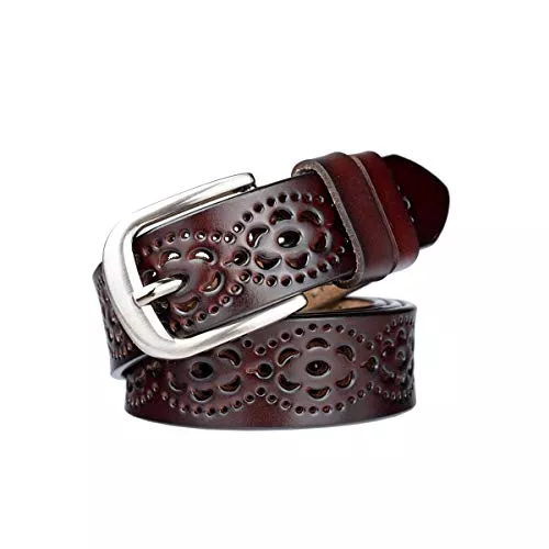 lalafancy Gürtel lalafancy Damen Leder Gürtel Echtes Rindsleder Ledergürtel Mode Hohle Blume Design Damengürtel mit Legierung Schnalle für Jeans
