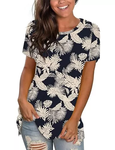 WNEEDU Kurzarmblusen WNEEDU Tshirt Damen Sommer Kurzarm T-Shirt Rundhals Tops Oberteile lässig Bluse