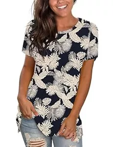 WNEEDU Kurzarmblusen WNEEDU Tshirt Damen Sommer Kurzarm T-Shirt Rundhals Tops Oberteile lässig Bluse