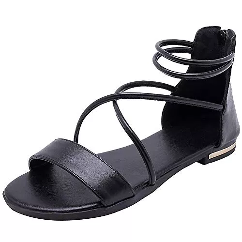 amropi Sandalen & Slides amropi Damen Kreuzband Sommer Offene Zehe Knöchelriemen Flache Sandalen
