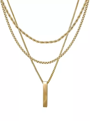 RUGGED steel Schmuck RUGGED steel - Damen Layering Ketten Set Edelstahl - 3 Halsketten -> 7 Styles - Kordelkette 40+8 cm - Boxkette 45 cm - Venezianerkette 50 cm + Stab-Anhänger - Silber Gold Roségold - inkl. Schmuck-Box