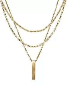 RUGGED steel Schmuck RUGGED steel - Damen Layering Ketten Set Edelstahl - 3 Halsketten -> 7 Styles - Kordelkette 40+8 cm - Boxkette 45 cm - Venezianerkette 50 cm + Stab-Anhänger - Silber Gold Roségold - inkl. Schmuck-Box