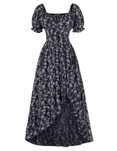 SCARLET DARKNESS Freizeit SCARLET DARKNESS Damen Viktorianisches Blumenkleid Puffärmel Lace-up A-Linie Sommer Corsagenkleid