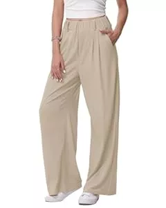 HMIYA Hosen HMIYA Weite Hosen Damen-Lässig Locker Stoffhose Leichte Palazzo Hose Hohe Taille Dünne Herbst Hosen mit Tasche
