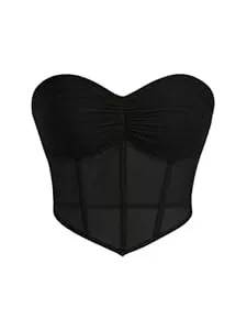 GORGLITTER Tops GORGLITTER Damen Bauchweg Tube Top Mesh Trägerlose Tops Asymmetrisch Schulterfrei Korsett Top mit Durchsichtiges Netz