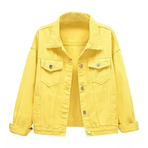 callmo Jacken Jeansjacke Damen Kurz,Damen Kurzarm Jeansjacke Lässige Einfarbige Vintage Kurzjacke Oberbekleidung Modische Ausgefranste, Gewaschene Geknöpfte Jeansjacke, Übergroße, Ausgefranste Saum Shacket Langarm