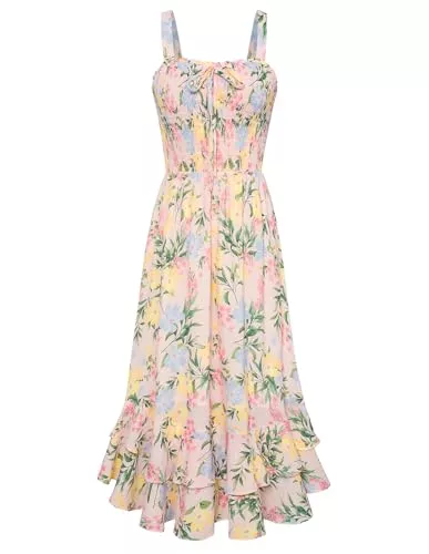 GRACE KARIN Freizeit GRACE KARIN Damen langes Blumenkleid Ärmellos Spaghettiträger Freizeitkleid Böhmisch Maxikleid Strandkleider Urlaub