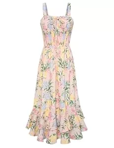 GRACE KARIN Freizeit GRACE KARIN Damen langes Blumenkleid Ärmellos Spaghettiträger Freizeitkleid Böhmisch Maxikleid Strandkleider Urlaub