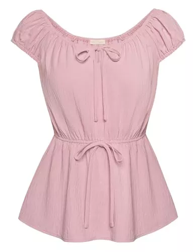 Belle Poque Kurzarmblusen Belle Poque Damen Elegant Bluse Vintage U Ausschnitt Rüschen Tunika T Shirt