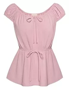 Belle Poque Kurzarmblusen Belle Poque Damen Elegant Bluse Vintage U Ausschnitt Rüschen Tunika T Shirt