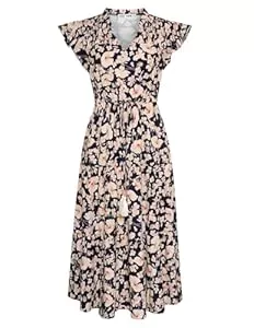 GRACE KARIN Freizeit GRACE KARIN Damen Kleid mit Kordelzug in der Taille Flatterärmeln V-Ausschnitt A-Linien-Kleid
