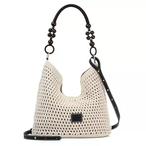 BWBIKE Taschen & Rucksäcke BWBIKE Damen Boho Straw Beach Bag - Gehäkelte Baumwoll-Strick-Tragetasche mit 2 abnehmbaren Trägern, Sommer-Umhängetasche und Crossbody-Geldbörse für Reisen und Urlaub