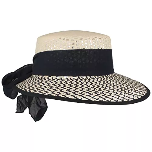 Breiter Hüte & Mützen Breiter Damen Strohhut Strandhut Schute mit asymmetrischer Krempe & Schleife Damenhut 100% Papier