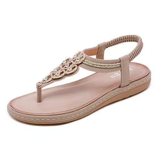 Ulogu Sandalen & Slides Sandalen Damen Sommer Flip Flops Bohemian Flach Zehentrenner mit Strass Größe 36-42