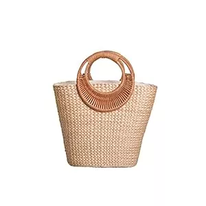 ISAKEN Taschen & Rucksäcke ISAKEN Frauen Strohtaschen Handgewebte Strandtasche Rattan Tasche Schnalle Stil Böhmen Handgefertigt Stroh Crossbody Geflochtene Damen Tasche für Arbeit Reise Party Hochzeit Outdoor