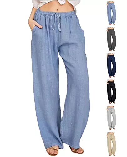 CheChury Hosen CheChury Damen Leinenhose Weite Sommerhosen Leicht mit Elastischem Bund Casual Loose Fit Trousers Freizeithose mit Taschen Frauen Hosen Hippie Boho Haremshosen