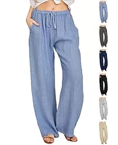 CheChury Hosen CheChury Damen Leinenhose Weite Sommerhosen Leicht mit Elastischem Bund Casual Loose Fit Trousers Freizeithose mit Taschen Frauen Hosen Hippie Boho Haremshosen