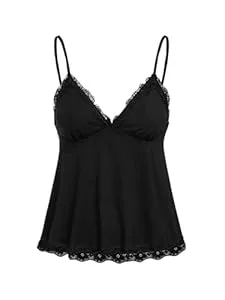 GORGLITTER Tops GORGLITTER Damen Spaghettiträger Top Cami Tops V-Ausschnitt Oberteil Stretch Trägershirts mit Kontrast Spitzen