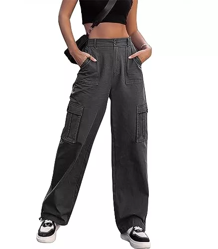 Dordanity Hosen Dordanity Y2K Cargohose für Damen Baggy Hosen High Waist Wanderhose Baumwolle Arbeitshose mit Multi Taschen