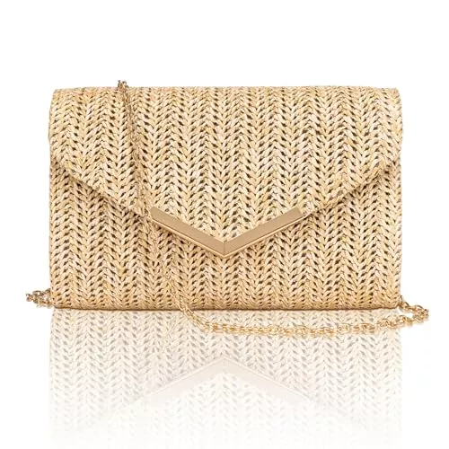 Larcenciel Taschen & Rucksäcke Larcenciel Stroh Clutch, Sommer Strand Handtasche, Elegante Gewebte Abendtasche, Boho Geflochtene Tasche für Party Urlaub