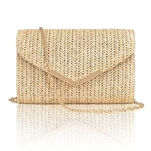 Larcenciel Taschen & Rucksäcke Larcenciel Stroh Clutch, Sommer Strand Handtasche, Elegante Gewebte Abendtasche, Boho Geflochtene Tasche für Party Urlaub