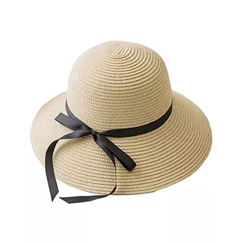 Ecroon Hüte & Mützen Ecroon Sonnenhüte Fischerhüte für Damen, Faltbarer Bogenknoten Sonnenhut-Strand Strohhut mit breiter Krempe Geeignet für Sommerwanderungen