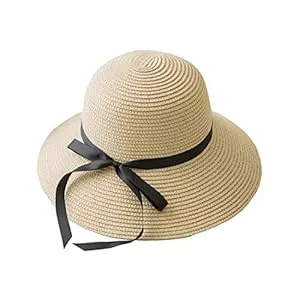 Ecroon Hüte & Mützen Ecroon Sonnenhüte Fischerhüte für Damen, Faltbarer Bogenknoten Sonnenhut-Strand Strohhut mit breiter Krempe Geeignet für Sommerwanderungen
