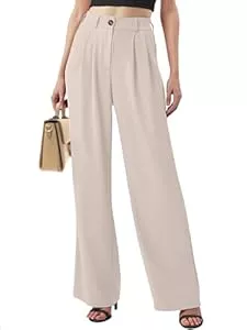 Joligiao Hosen Joligiao Damen Weite Hosen Lang Hose Mit Weites Bein Leichte Elastische Lockere Palazzo Hose Hohe Taille Stoffhose Einfarbig Hose Elegant Freizeit Anzughose mit Tasche Beinform Hosen