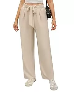 iClosam Hosen iClosam Sommerhose Damen Leicht Weitem Bein Leichte Elastische Taille Sommer Hose Einfarbig Plissee Wickelhose Mode Lounge Palazzo Hosen Lockere Elegante Freizeithose mit Taschen S-XXL
