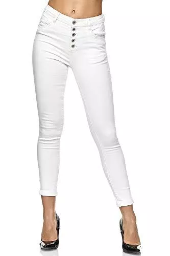 Elara Jeans Elara Damen High Waist Slim Denim Jeans Knöpfe Chunkyrayan