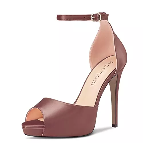 Aachcol High Heels Aachcol Damen Plateau Plattform Sandalen Peep Open Zehenkappe Knöchelriemen Stiletto Hoher High Absatz Heel Dress Schuhe Pumps Hochzeit Satin 12 CM