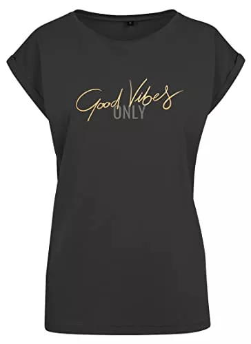 Roughtex T-Shirts Sprüche T-Shirt Damen Good Vibes Only Relaxed Shirt Statement Aufdruck