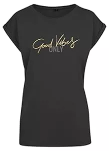 Roughtex T-Shirts Sprüche T-Shirt Damen Good Vibes Only Relaxed Shirt Statement Aufdruck