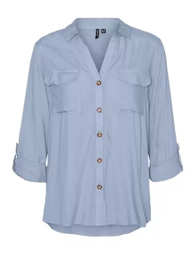 VERO MODA Hemdblusen VERO MODA Damen Blusen Hemd Leger mit Brusttaschen Regular Stretch 3/4 Arm Top Oberteil