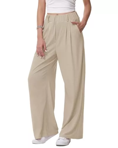 HMIYA Hosen HMIYA Weite Hosen Damen-Lässig Locker Stoffhose Leichte Palazzo Hose Hohe Taille Dünne Herbst Hosen mit Tasche