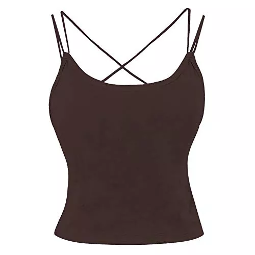 ITODA Tops ITODA Spaghetti Top Damen Unterhemd Baumwolle Tank Top mit Gepolsterten BH Spaghettitop Crossback Crop Top Rückenfrei Ärmelloses Trägertop Basic Cami Tanktop Oberteil für Frauen Mädchen