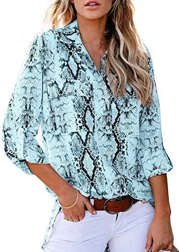 Uusollecy Langarmblusen Damen Bluse Oberteile Langarm Elegant Chiffon Bluse Tie Dye Hemd Damen V-Ausschnitt Langarmshirt Tops