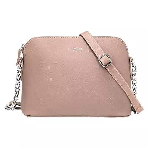 David Jones Taschen & Rucksäcke David Jones - Damen Kleine Umhängetasche - Saffiano Leder Feste Schultertasche - Kette Schulterriemen Abendtasche - Reißverschluss Handtasche - City Clutch Party Zip Crossbody Bag Mode - Rosa