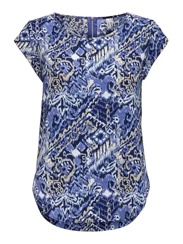 ONLY Ärmellose Blusen ONLY Damen Onlvic Ss AOP Noos Ptm Top, T-Shirt Bluse, Blusenshirt, T-Shirt für Frauen, Damen Shirt, Schickes Damenoberteil