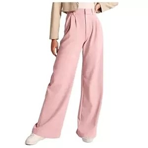 Unbekannt Hosen Unbekannt Lässige Damen-Kleiderhose mit weitem Bein, hohe Taille, maßgeschneiderte Button-Down-Hose mit Taschen Hose Sommer Damen 44